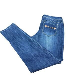 Mudd Bootcut women’s Size 13 Distressed Aztec Embroidered Stretch Denim Y2K